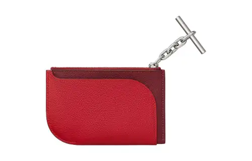 HERMES Strap Silver Tone Buckle Evercolor Calfskin Card Holder Women's Hermes Red