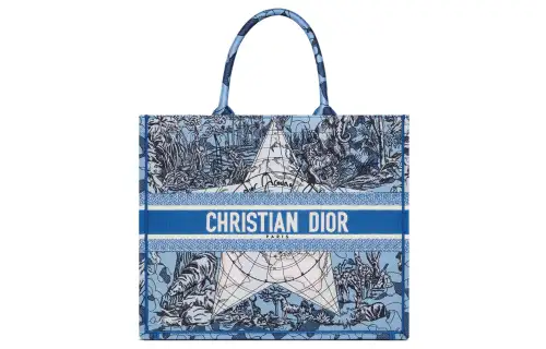 DIOR BookTote Embroidery One Shoulder Handbag Large Women's Klein Blue
