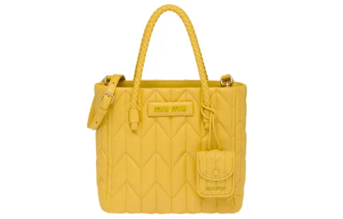 MIU MIU Open Top Soft Sheep Leather Shoulder Bag, Handbag Women's Sun Yellow