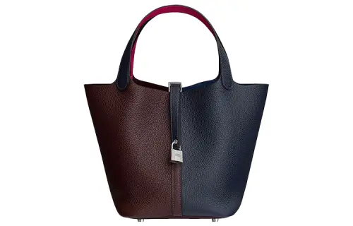 HERMES Picotin Lock Maurice Calfskin Basket Bag, Bucket Bag, Handbag 22 Women's Saddle Red & Dark Blue