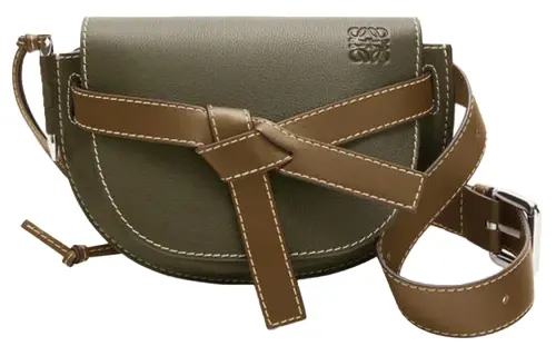 LOEWE Gate Bowknot Bag Suede With Calfskin Fanny Pack Large Men's Khaki Green