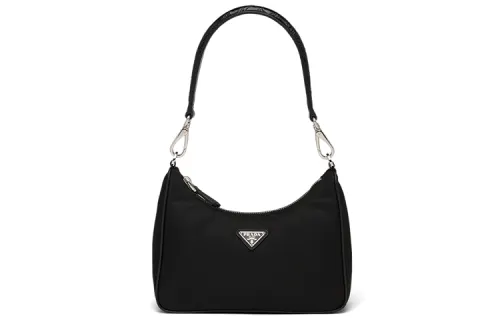 PRADA Nylon And Crocodile Leather Hobo Handbag, Shoulder Bag Women's Black