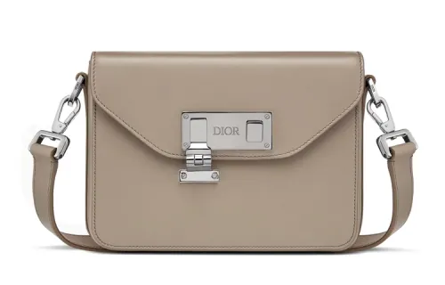 DIOR Lock Flap Closure Cow Leather Messenger Bag, Shoulder Bag, Crossbody Bag Regular Men's Beige