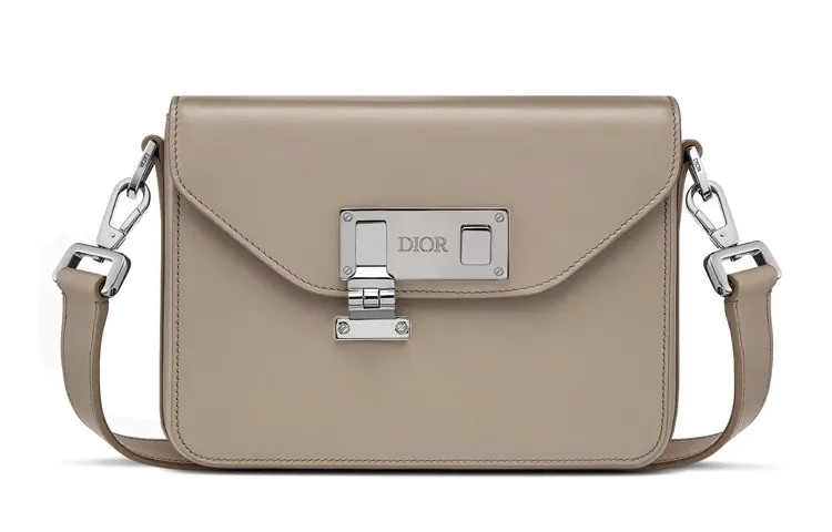 DIOR Lock Flap Closure Cow Leather Messenger Bag, Shoulder Bag, Crossbody Bag Regular Men's Beige