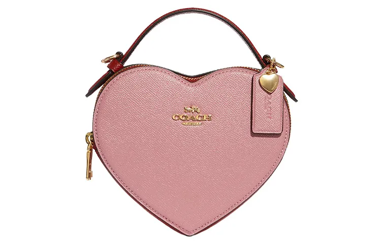 COACH Heart Leather Handbag, Crossbody Bag Mini Women's Pink Multicolor