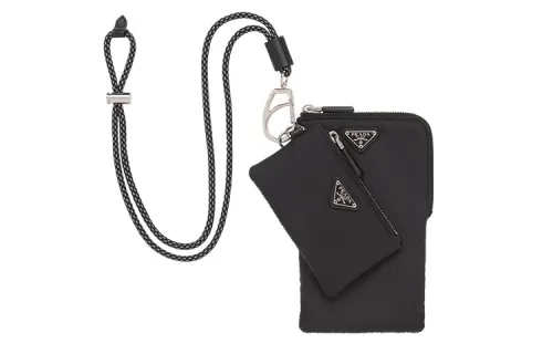 PRADA Leather Polyamide Coin Purse Unisex Black