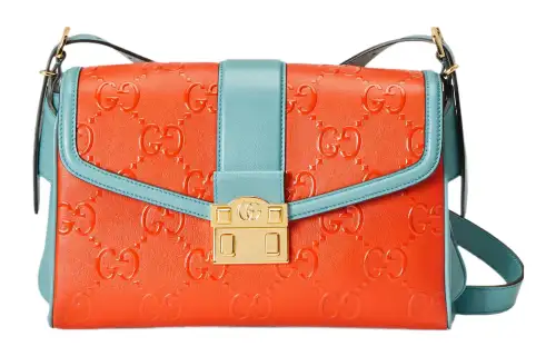 GUCCI Leather Shoulder Bag, Crossbody Bag Medium Women's Orange/Blue