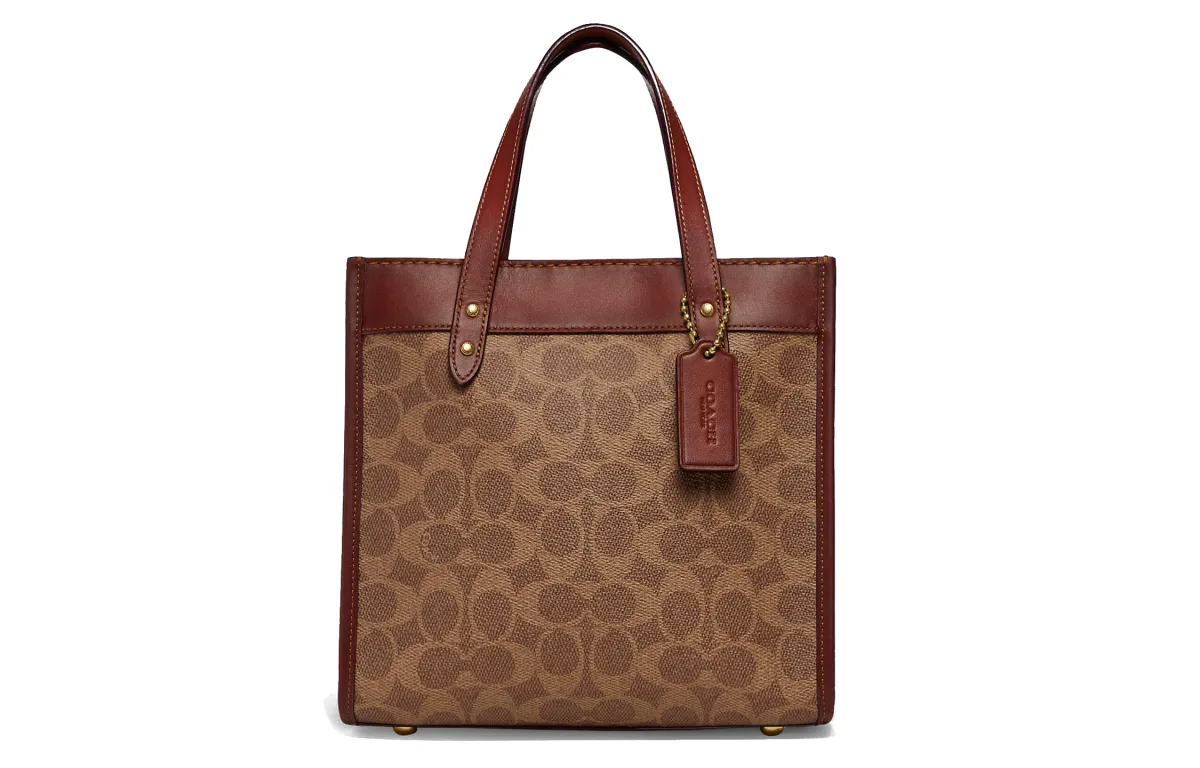 COACH Field Coated Canvas With Leather Tote Crossbody Bag Handbag Small Women's Red Brown
