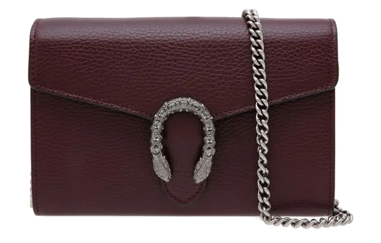 GUCCI Dionysus Leather Wallet, Crossbody Bag, Shoulder Bag Women's Dark Burgundy