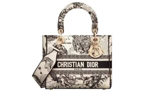 DIOR Lady D Lite Embroidery Handbag, Shoulder Bag, Crossbody Bag, Handbag Medium Women's Milk White