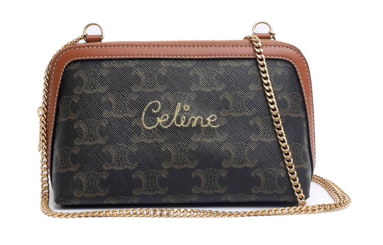 CELINE Sheepskin Shoulder Bag, Crossbody Bag Mini Women's Brown Monogram
