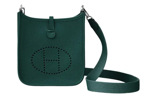 HERMES Evelyne Taurillon Clemence Cow Leather Crossbody Bag, Shoulder Bag Mini 16 Women's 67 Vert Fonce Dark Green