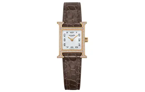 HERMES Heure H Wrist Watches Quartz Movement Genuine Leather Strap 21*17mm Mother of Pearl Color Watch Dial