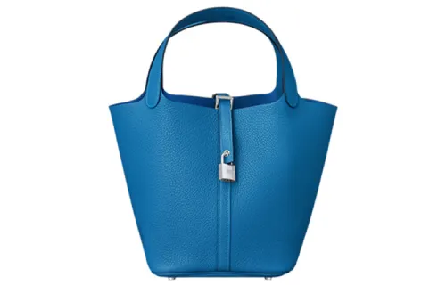 HERMES Picotin Lock Clemence Bullock Leather Basket Bag, Bucket Bag, Handbag 18 Women's 7Q Mykonos Greek Blue