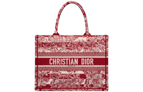 DIOR BookTote Stripes Jungle Collection Tote Bag, Shopping Bag, Handbag Medium Women's Burgundy