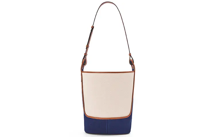 LOEWE Canvas With Calfskin Bucket Bag, Hobo Bag, Shoulder Bag, Crossbody Bag Women's Beige/Blue