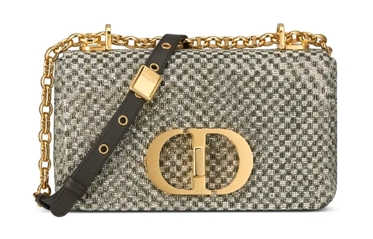 DIOR Caro Bead Ornament Embroidery Cow Leather Shoulder Bag, Crossbody Bag Small Women's Gray