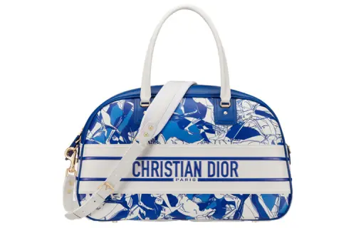 DIOR Smooth Calfskin Shoulder Bag, Bowling Bag, Handbag Large Women's White/Blue