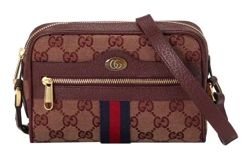 GUCCI Ophidia Canvas With Leather Camera Bag, Shoulder Bag, Crossbody Bag Mini Women's Burgundy