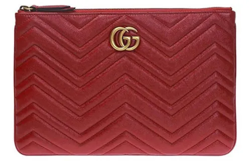 GUCCI GG Marmont Quilted Leather Clutch Women's Red
