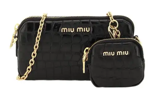 MIU MIU Cow Leather Shoulder Bag Women's Black