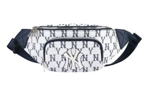 MLB Monogram Collection Nylon Fanny Pack, Shoulder Bag, Crossbody Bag Regular Unisex White Blue