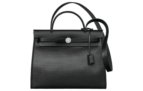 HERMES Herbag Zip H Berline Canvas And Hunter Cow Leather Shoulder Bag, Crossbody Bag, Handbag 31 Unisex Black / Beige