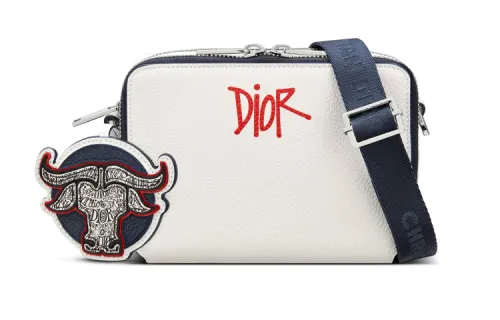 DIOR Shawn Collaboration Grained Calfskin Clutch Shoulder Bag Men's White