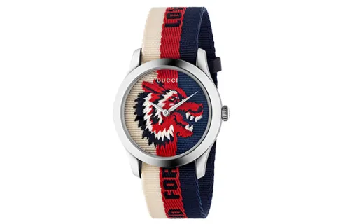 GUCCI G Timeless Collection Wrist Watches Quartz Movement Nylon Strap Red Watch Dial Unisex