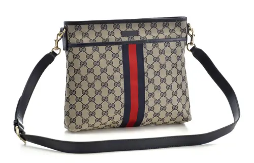 GUCCI Canvas With Leather Messenger Bag, Shoulder Bag, Crossbody Bag Regular Unisex Umber