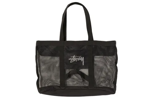 Stussy Nylon Fabric Mesh Beach Bag Tote Bag, Shopping Bag, Handbag Regular Unisex Black