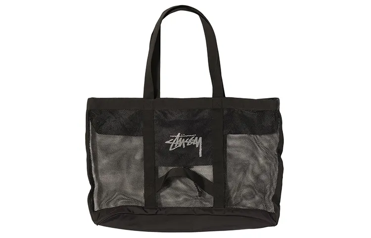 Stussy Nylon Fabric Mesh Beach Bag Tote Bag, Shopping Bag, Handbag Regular Unisex Black
