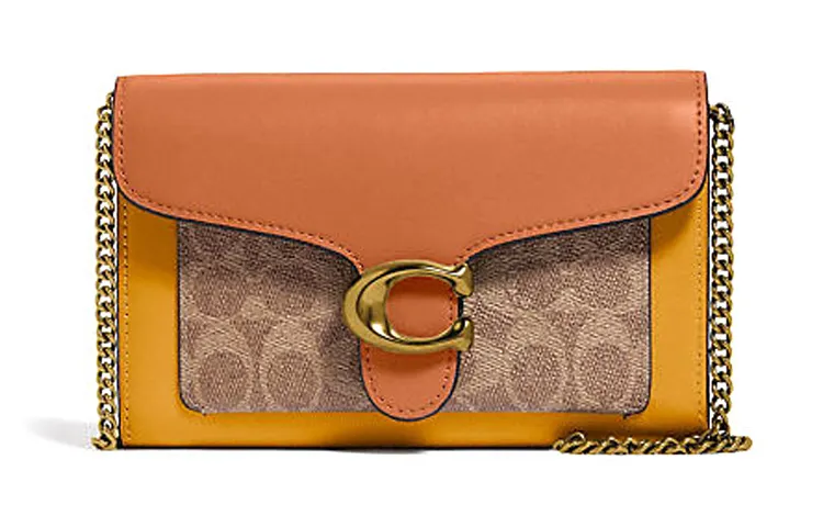 COACH Tabby Leather Crossbody Bag, Chain Bag, Shoulder Bag Women's Orange & Khaki Monogram