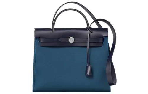 HERMES Herbag Zip Cowhide Patchwork Canvas Shoulder Bag, Crossbody Bag, Handbag 31 Unisex Black/Dark Blue
