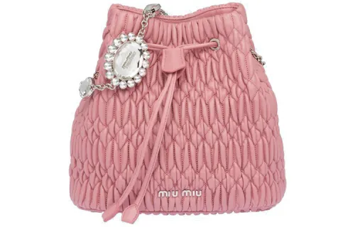 MIU MIU Soft Sheep Leather Bucket Shoulder Bag Women's Pink