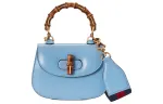 GUCCI Bamboo 1947 Leather Bamboo Bag Handbag, Shoulder Bag Mini Women's Blue