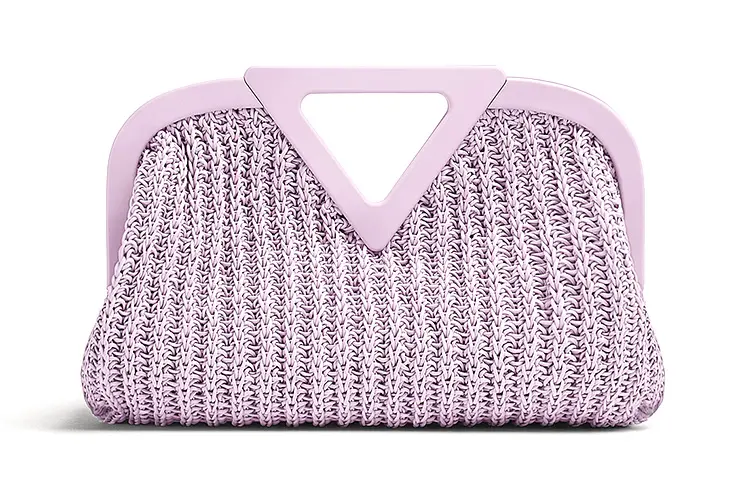 Bottega Veneta Point Leather Clutch Women's Taro Purple