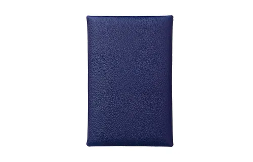 HERMES Calvi Silver Tone Buckle Evercolor Calfskin Card Holder Regular Women's Ink Blue