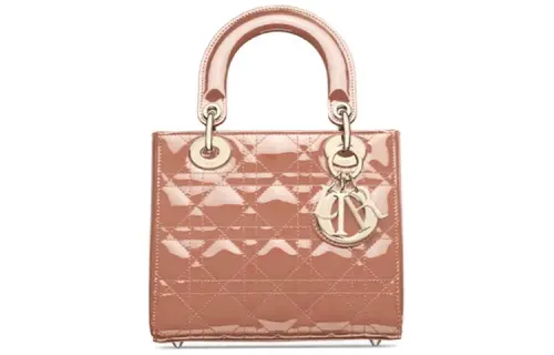 DIOR Lady Dior Patent Leather Calfskin Handbag, Shoulder Bag, Crossbody Bag Small Women's Rose Pink