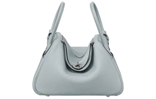 HERMES Lindy Taurillon Clemence Cow Leather Handbag 26 Women's 08 Bleu Pale Grail Blue