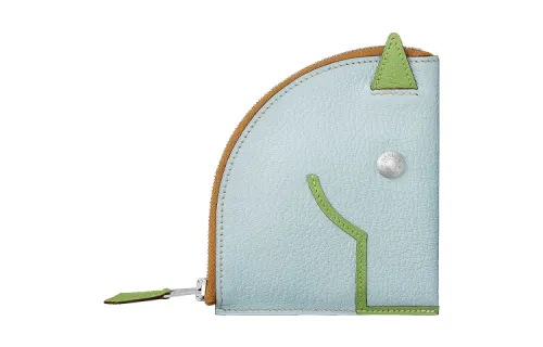 HERMES Mysore Goat Skin Wallet Coin Purse Women's Dusty Blue/Grasshopper Green