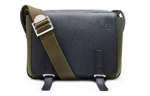 LOEWE Cow Leather Patchwork Canvas Shoulder Bag, Crossbody Bag Extra Small Men's Black/Forest Green