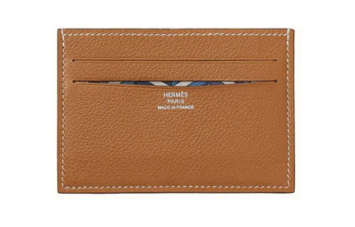 HERMES Citizen Twill Cow Leather Card Holder Women's Gold Brown