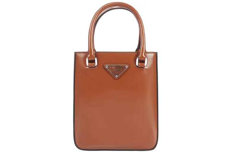 PRADA Shiny Leather Handbag, Shoulder Bag, Crossbody Bag, Tote Small Women's Brown
