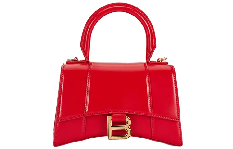 Balenciaga Hourglass Calfskin Handbag, Shoulder Bag Women's Red