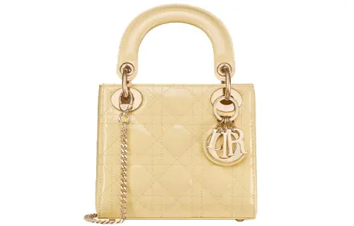 DIOR Lady Dior Patent Leather, Cow Leather Handbag, Shoulder Bag, Crossbody Bag, Handbag Mini Women's Yellow