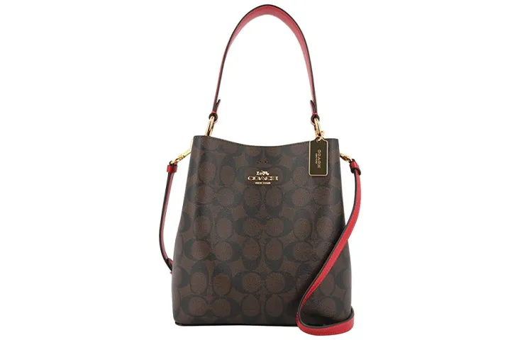 COACH Town Coated Canvas With Smooth Leather Bucket Bag, Shoulder Bag, Crossbody Bag, Handbag Small Women's