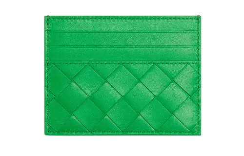 Bottega Veneta Woven Sheepskin Card Holder Women's Parrot Green