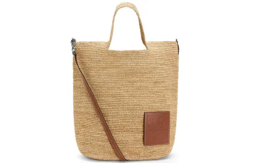 LOEWE Slit Raffia Fiber And Cow Leather Raffia Vacation Bag, Shoulder Bag, Crossbody Bag, Handbag Regular Women's