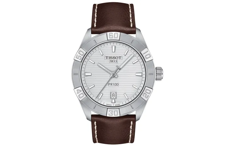 TISSOT PR100 Collection Quartz Movement Men's Watches Watch 42mm White Dial Stainless Steel Case Leather Strap